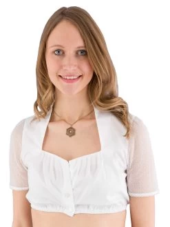 Dirndlbluse Diamantausschnitt Spitzen&auml;rmel Waldorff 6418 Wei&szlig;