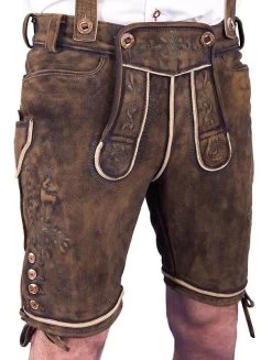 Herren Kurze Lederhose Schorsch-2 Braun