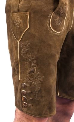 Meindl Lederhose Kurz Lampoding Wildbock (Ziege) Bisam -Trachten Verkauf lampoding meindl lederhose kurz bisam farbe braun 183
