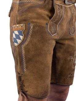 Lederhose Kurz Mit G&uuml;rtel Country Line X-9573 Khaki/blau -Trachten Verkauf lederhose kurz mit guertel country line x 9573 khaki blau farbe braun3