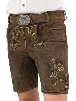 Spieth & Wensky Lederhose Kurz Mit G&uuml;rtel Wildbock Vintage Spieth & Wensky Karlo WB Forest Linde
