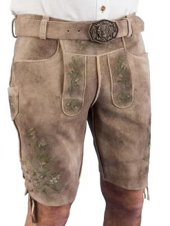 Spieth & Wensky Lederhose Kurz Mit G&uuml;rtlel Wildbock Urig Used Spieth & Wensky Nussloch Birke D.oliv