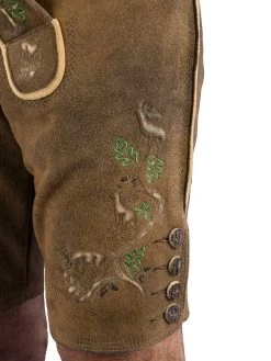 Lederhose Kurz Ostarrichi Ursprung Wildbock Antikbraun Oliv -Trachten Verkauf lederhose kurz weinbauer ostarrichi ursprung wildbock antikbraun oliv 85