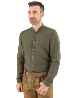 Leinenhemd Stehkragenhemd Pure 3802-21620 Casual Fit Gr&uuml;n 436