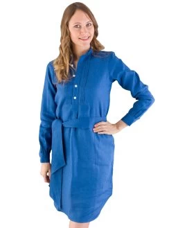 Leinenkleid Pfoadkleid Blusenkleid Hund Sans Scho Mittelblau