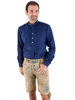 Leinenpfoad Leinenhemd Stehkragenhemd Hundsansscho Dunkelblau KlassischerSchnitt