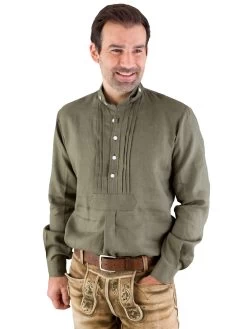 Leinenpfoad Stehkragenhemd Hund Sans Scho Dunkelgr&uuml;n Klassischer Schnitt