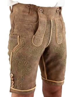 Meindl Lederhose Kurz Kaiser Franz Hirsch Handgestickt Altschwarz 501