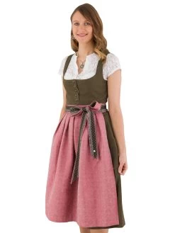 Midi-Dirndl Alpenherz Paloma Mit Sch&uuml;rze Dunkelgr&uuml;n Altrosa