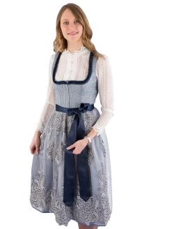 Midi Dirndl Festlich Mit Spitzensch&uuml;rze Kr&uuml;ger 19897 Blau