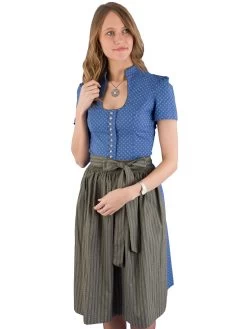 Midi Dirndl Stretch Hochgeschlossen Mit Sch&uuml;rze Wenger Natalie Blau Gr&uuml;n