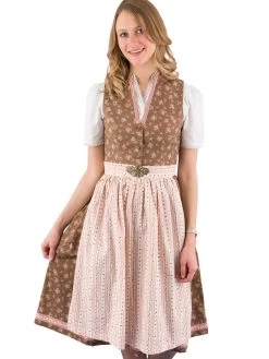 Midi Dirndl MarJo Lauben Braun / Rosa