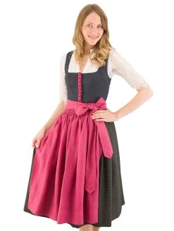 Midi Dirndl Mit Sch&uuml;rze Gottseidank MonikaNS Schwarzblau-kirschbl&uuml;te
