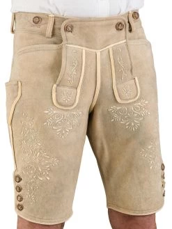 Trachtenlederhose Kurz Ostarrichi Weissenberg Hirsch Grau Stick Natur