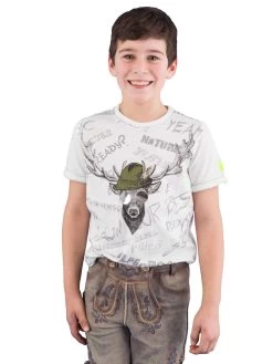 Trachten T-Shirt Kind Hirsch Bondi Wei&szlig;