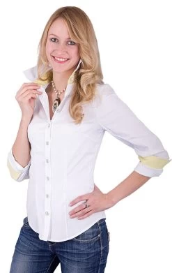 Trachtenbluse 1411415A Weiss Gelb