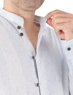 Trachtenhemd Leinenhemd Stehkragenhemd Gweih & Silk Wallersee Tailored Fit Wei&szlig; Blau -Trachten Verkauf trachtenhemd leinenhemd stehkragenhemd gweih silk wallersee tailored fit weiss blau3