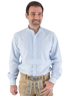 Trachtenhemd Pfoadhemd Stehkragenhemd Hund Sans Scho MA03K Breiter Streifen Blau Wei&szlig;