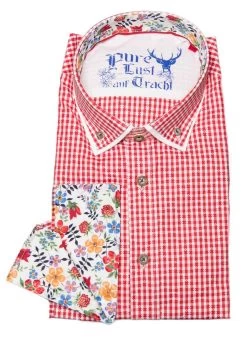 Trachtenhemd Pure B22606-5606-32 Slim Rot Karo