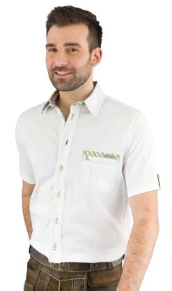 Spieth & Wensky Trachtenhemd Spieth & Wensky Bert Wei&szlig; Gr&uuml;n Kurzarm