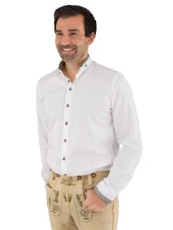 Trachtenhemd Stehkragenhemd Arido 2807-3708 Weiss Gr&uuml;n