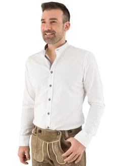Trachtenhemd Stehkragenhemd Gweih & Silk Deutensee Wei&szlig; Grau Tailored Fit