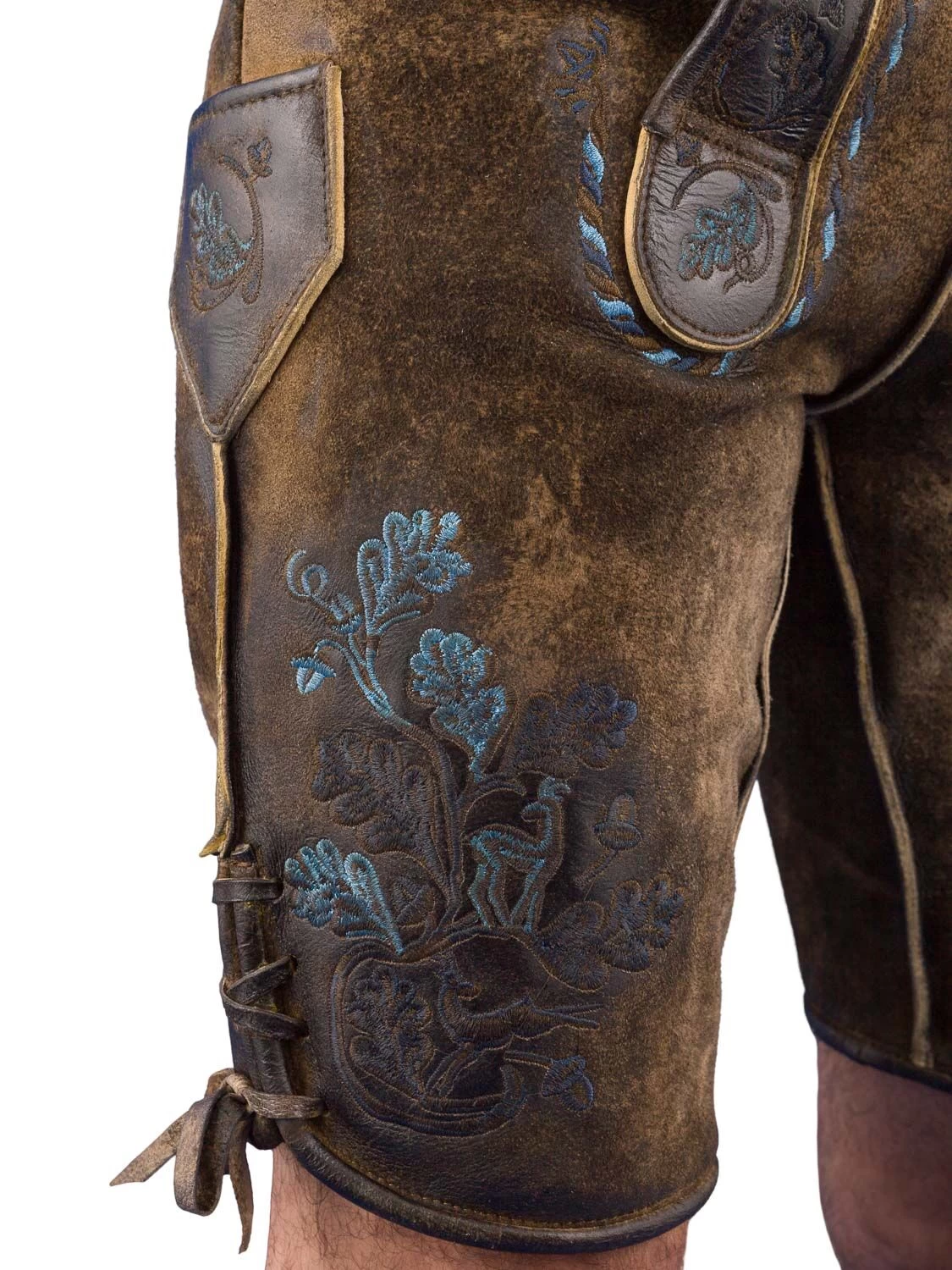 Trachtenlederhose Kurz Maddox Amsel-ta-blau-Speckig 2 Trachtenlederhose Kurz Maddox Amsel-ta-blau-Speckig – Bild 2