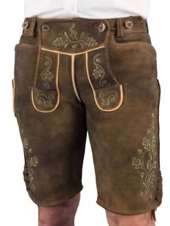 Trachtenlederhose Kurz Weinbauer Bertl ZV Braun Antikk/oliv