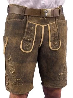 Trachtenlederhose Kurz Weinbauer Wildruf Rothirsch Rauch-schwarz Oliv